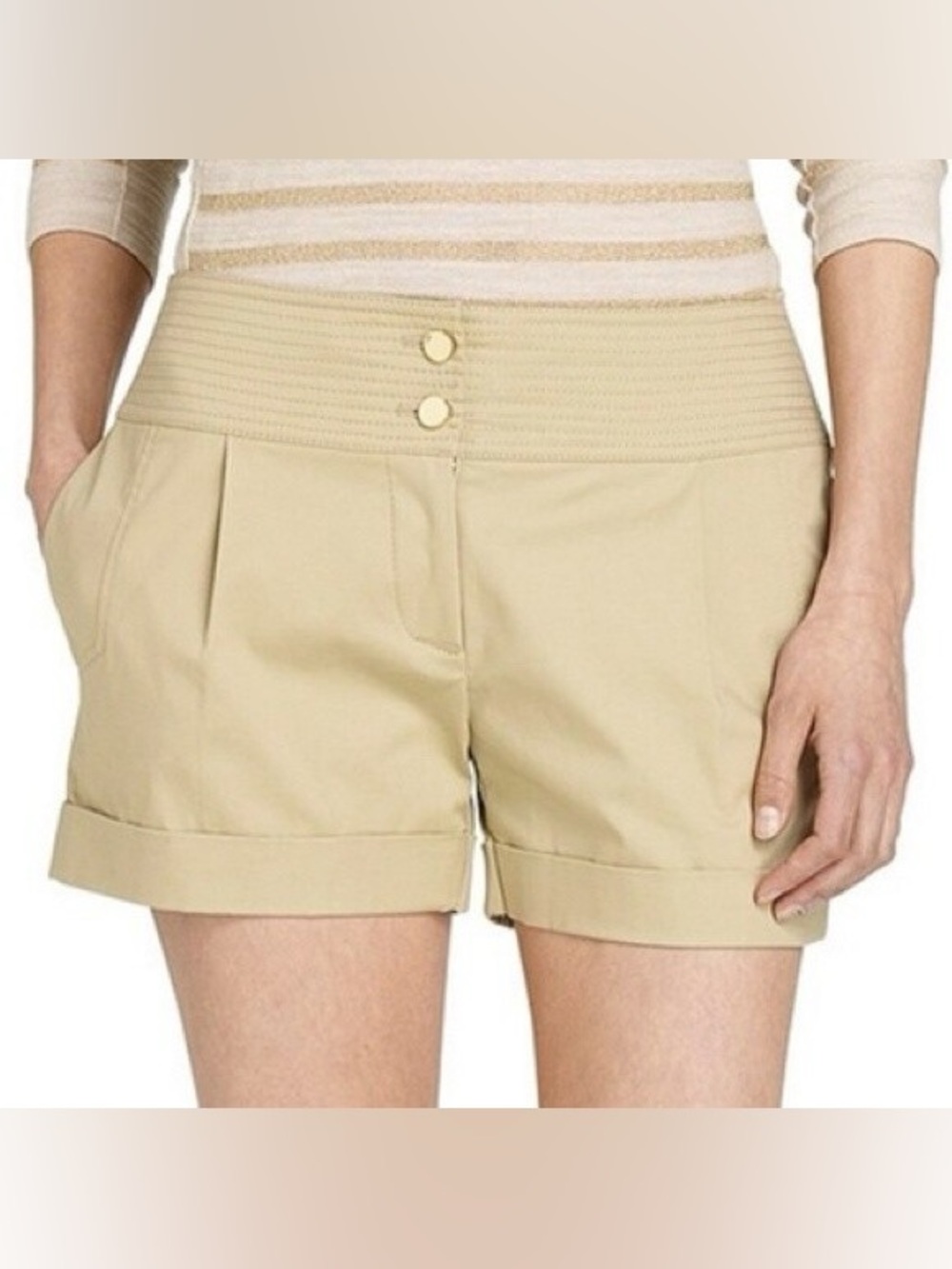 NWOT Tory Burch Clarence Light Khaki Stretch Cotton Twill Chino Shorts Size 6